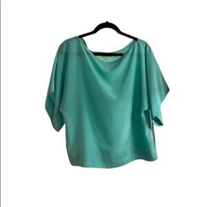 Lady Jeans Women’s Short Dolman Sleeve Boat Neck Boxy Blouse Sz M Blue Green